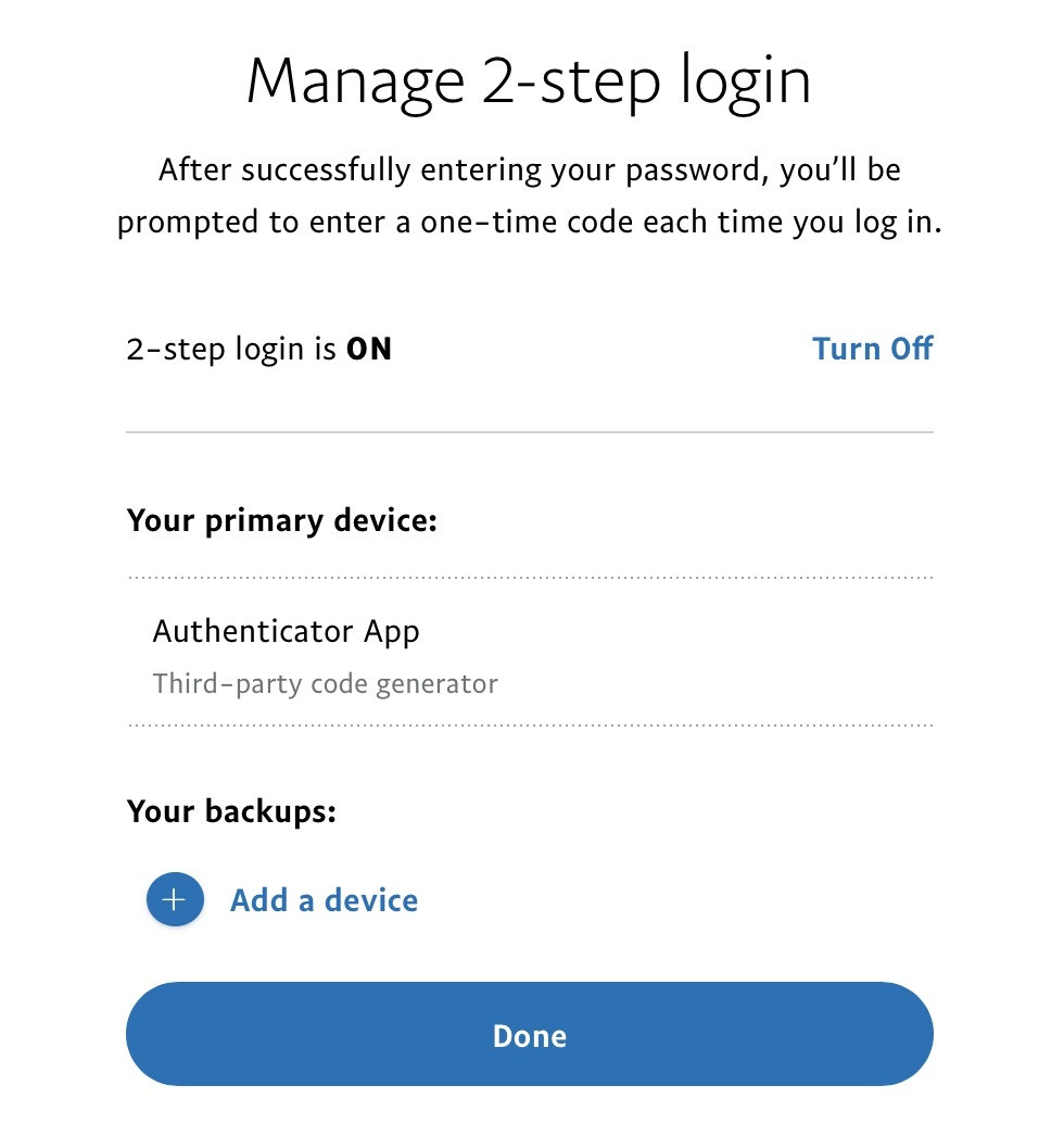 Setting up authenticator app with PayPal